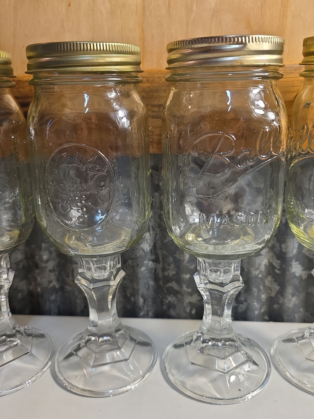 Mason Clear Glass Goblet Jars with Gold Lids
